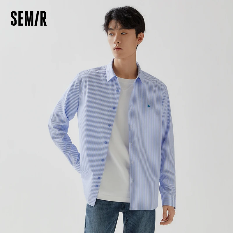 Semir Long-Sleeved Shirt Men 2023 Autumn New Retro Fashion Pinstripe Shirt