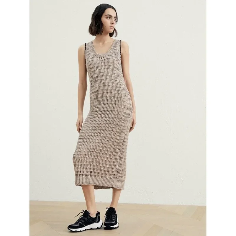 

BC@ Dress for Women in Spring/Summer 2024, New Silk, Cotton Bead, Hollowed Out Hand Hook, Hollowed Out Knitted Long Skirt