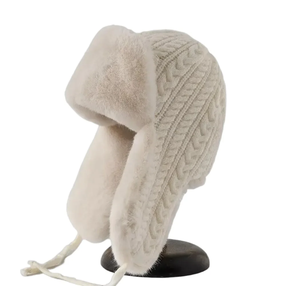 

Casual Knitted Men Women Pilot Hat Windproof Warm Faux Fur Lei Feng Hat Korean Extended Ear Protection Cap Cycling
