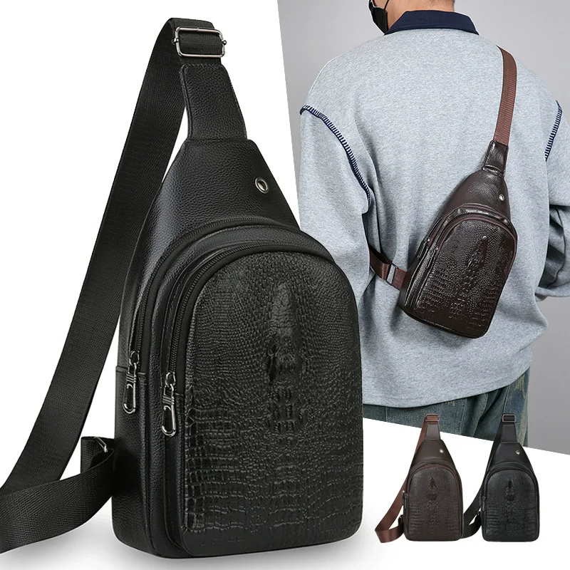 Luksusowa marka męska skórzana torba na klatkę piersiowa torba typu Crossbody z aligatora męska torba piersiowa torba sportowa z wzorem krokodyla — zdjęcie 5