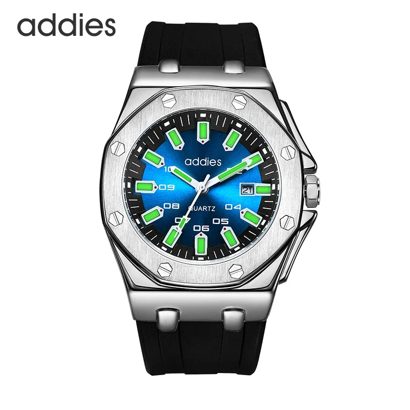 

Addies New Men Luxury Quartz Watch For Men Fashion Stainless Steel diver watches Calendar Display Super Luminous Male Wristwatch