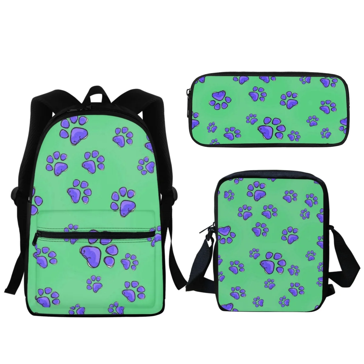 Cute Colorful Dog Paw Print Ladies Backpack Trendy Student School Bag Animal Design Boys Girls Travel Messenger Bag Pencil Case