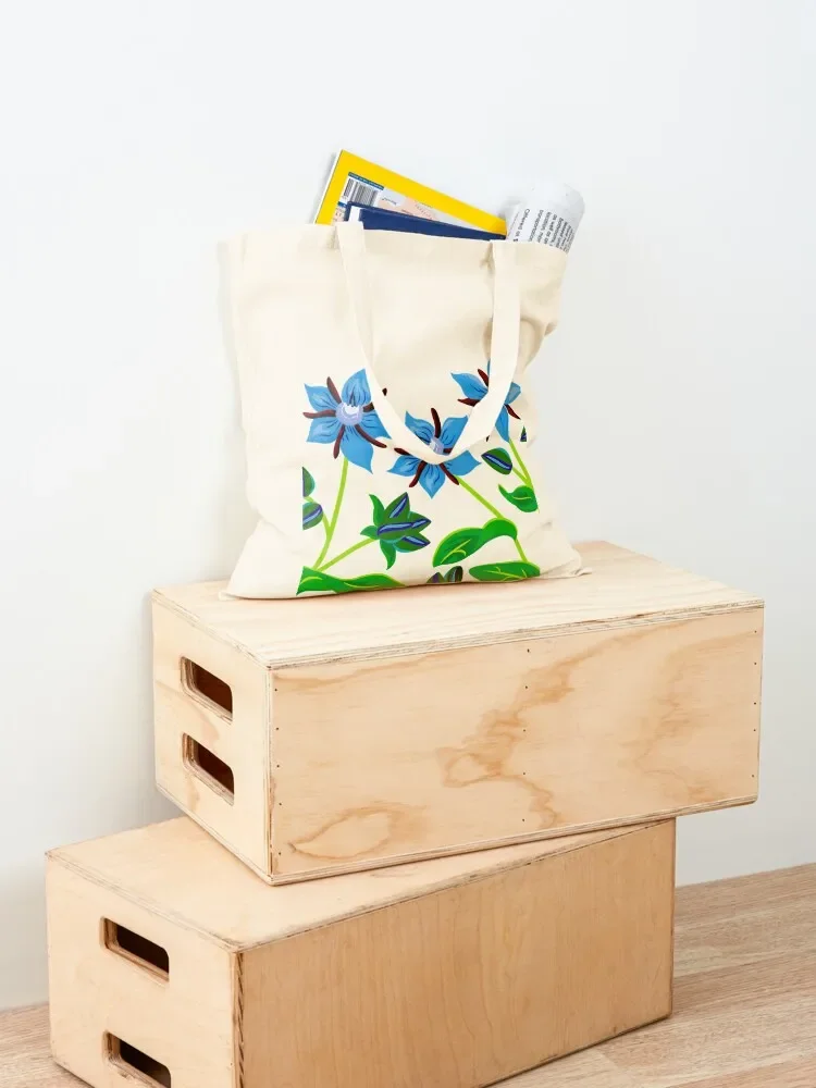 Borage Flower - Borsa tote con illustrazione floreale Blue Borage Borsa personalizzata pieghevole riutilizzabile