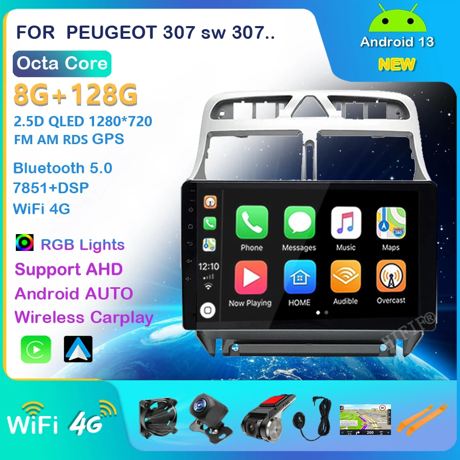 

6G+128G Carplay Android 13 For PEUGEOT 307 sw 307 2002 - 2013 Car Radio Multimedia Video Player Navigation GPS no 2 din dvd