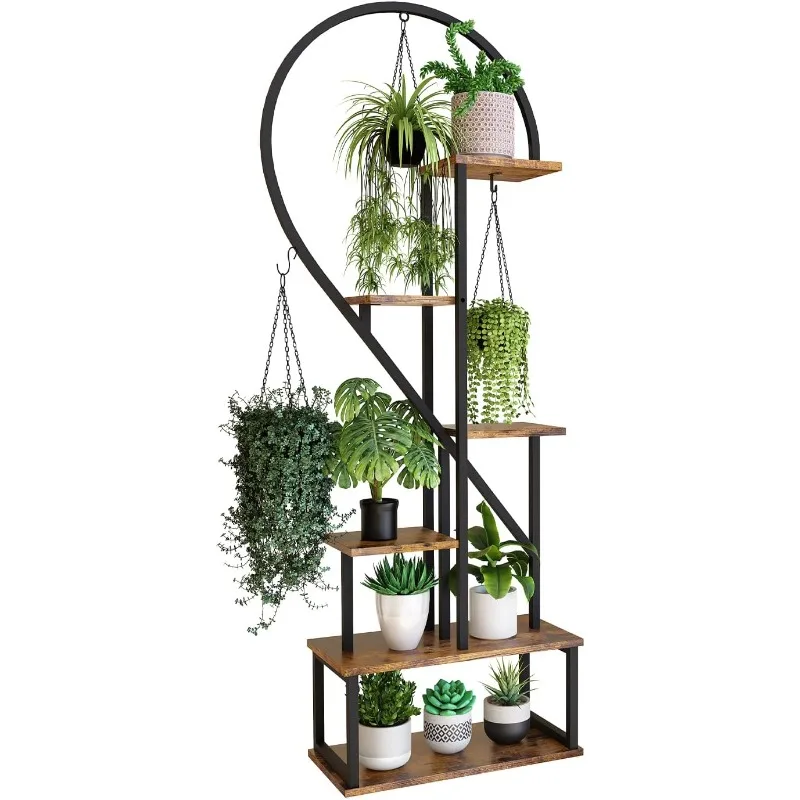 

6 Tier Metal Plant Stand, Creative Half Heart Shape Ladder Plant Stands for Indoor Plants Multiple, Black Plant Shelf Rack