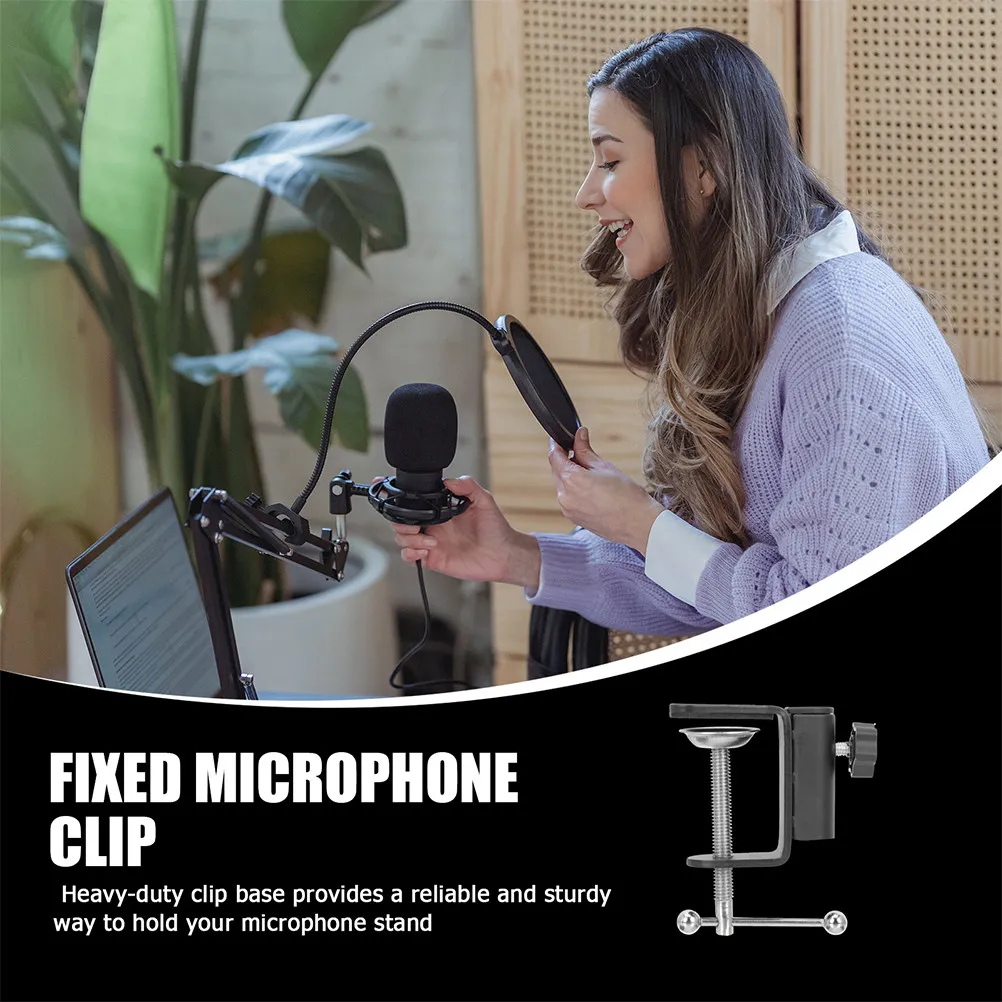 2Pcs Base Support L-Shape Table Mount Clamps Adjustable Desk L-Clamps for Microphone Stand Studio Stage Use Table Retaining