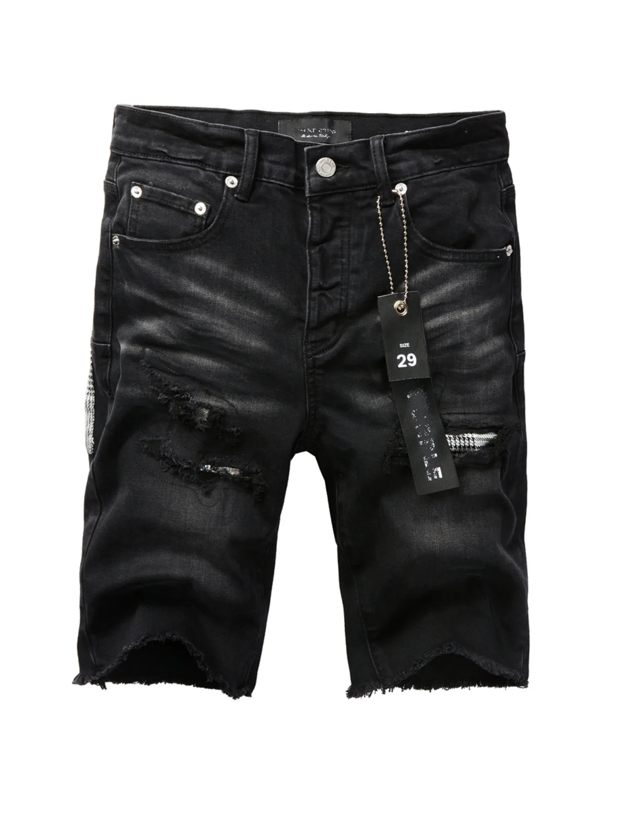 

American High Street Sle Torn Jeans ort Pants Bla Denim Worn out Faion Urban Youth orts Wear Resistant mid High Waist