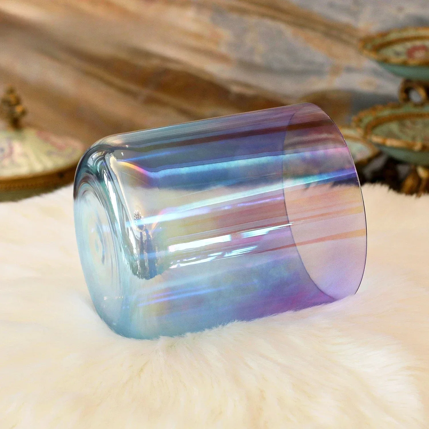 YUN QI QING YIN Crystal Soul Blue Purple Gradient Alchemy Clear Quartz Crystal Singing Bowl Unique Gradient Color Design Customizable Sound Healing Instrument