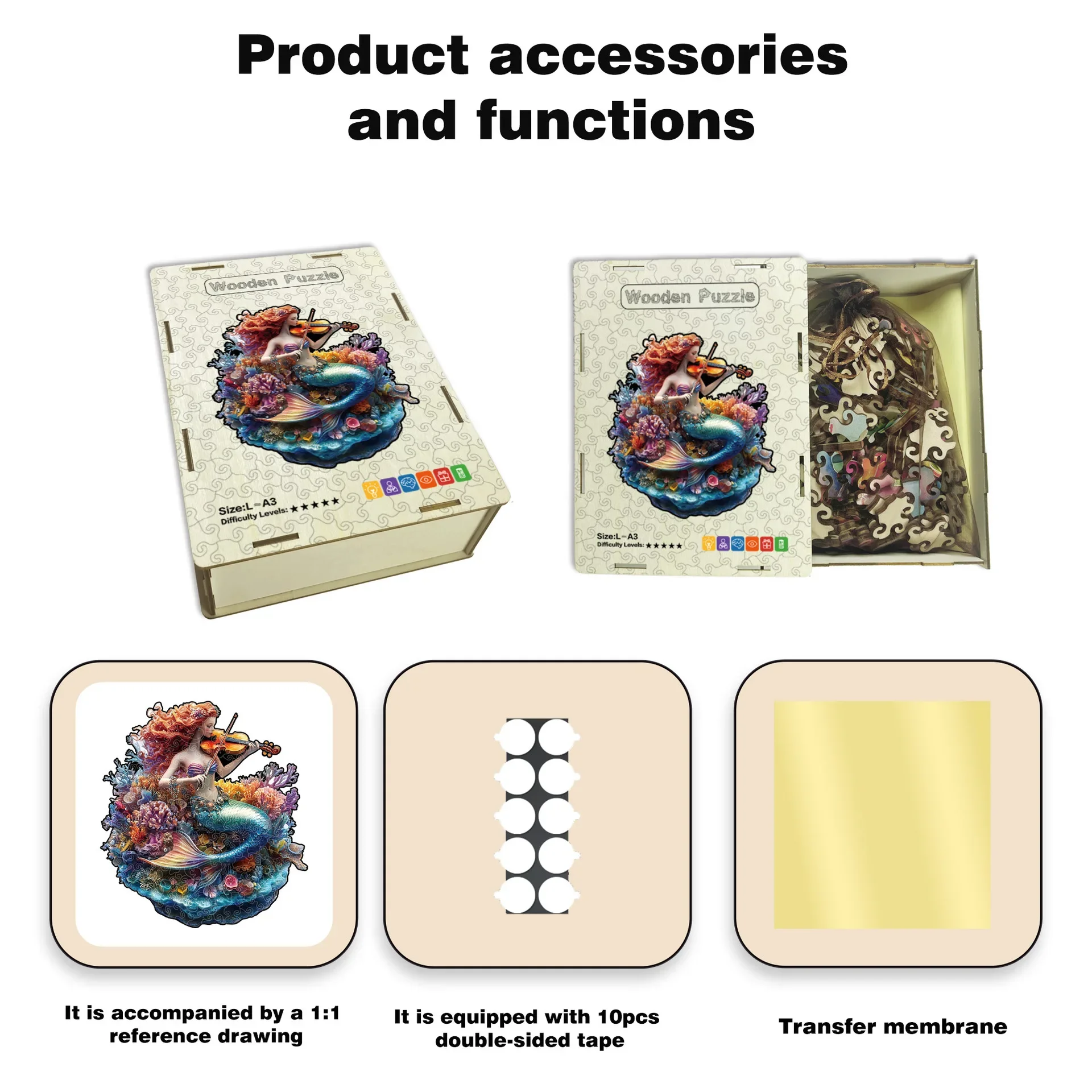 150/206 Stück Holz-Meerjungfrau-Puzzle, Spielzeug, unregelmäßig geformtes Puzzle, stressabbauendes Spiel, Geburtstag, Weihnachtsgeschenke für Kinder und Erwachsene