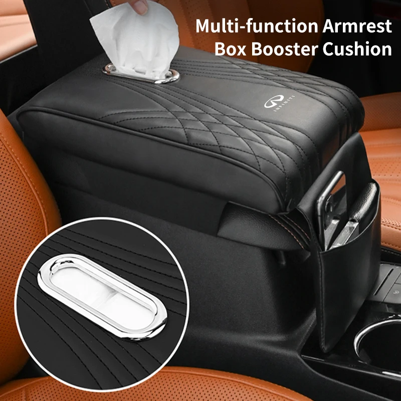 Car Armrest Cushion Tissue Box Holder Center Console Protection Cover Pad Mat For Infiniti QX60 QX70 QX80 QX50 QX30 Q70L Q60 Q50