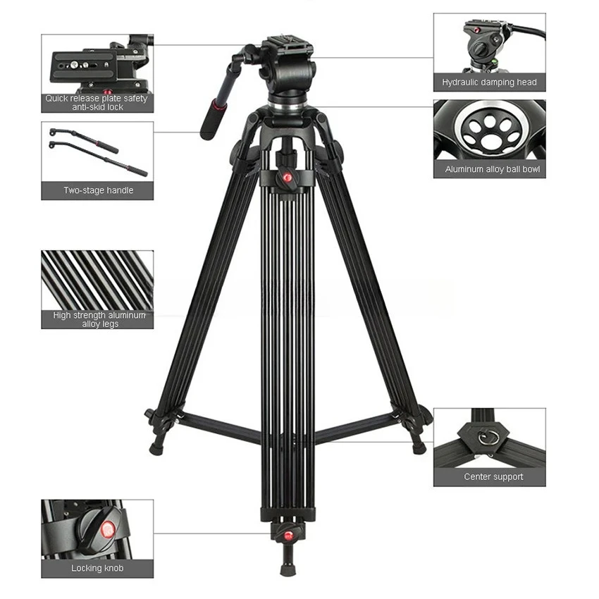 JY0508 Professional Camera Tripod, DSLR Video Tripod, Fluid Damping Head Bracket