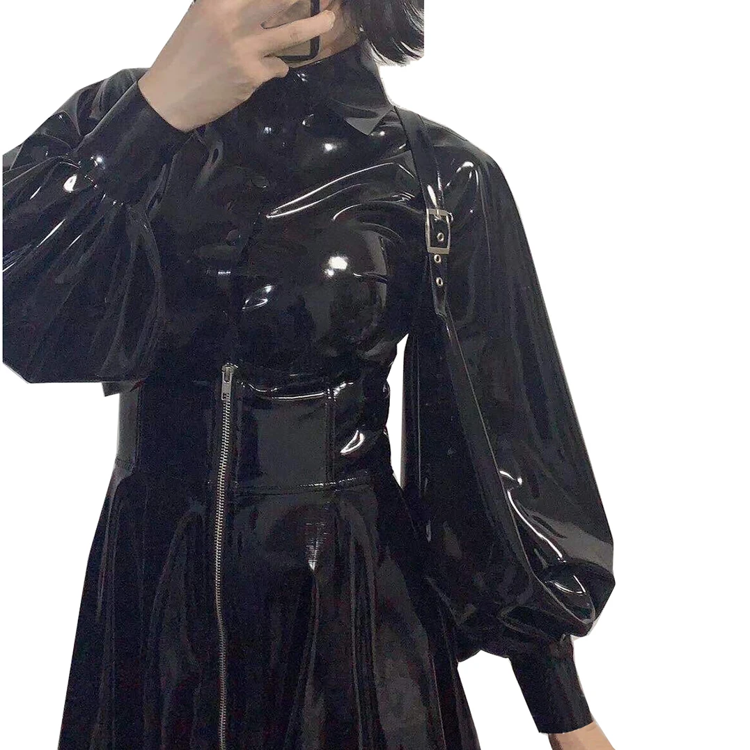 0.6mm Sexy Latex Woman Men with Big Loose Lantern Sleeves Shirt Rubber Plus Size Custom Made Dressing   S-LSW039