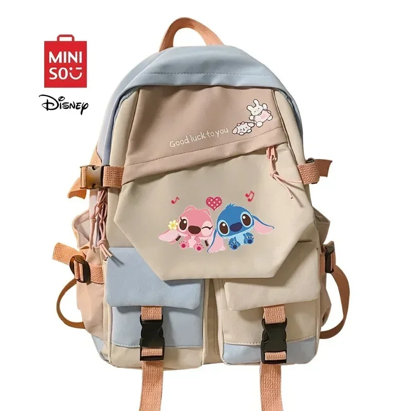 

MINISO Disney Lilo Stitch cartoon Backpack Teenage Girl Anime Rucksacks Fashion Casual Student Bag Large Capacity Boy Schoolbag