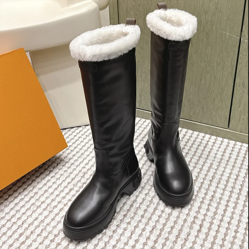 

Top quality 2025 new British style stylish women's knee high knight boots Leather/Wool Inner Anti-slip Sole 250916530