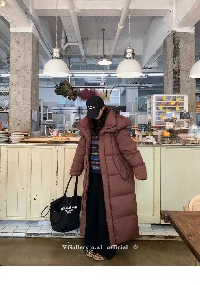 Abrigos de plumas para mujer, Chaqueta larga gruesa y cálida con capucha holgada coreana, abrigo de invierno para mujer, Parkas para mujer, prendas de vestir exteriores 2024