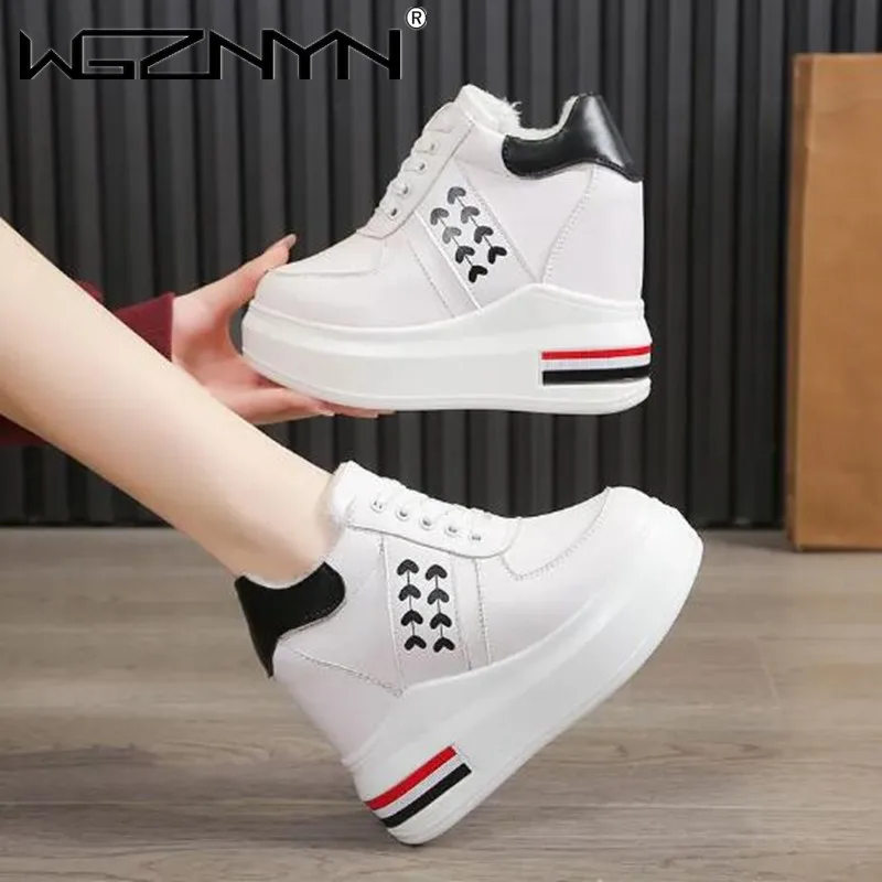 Fashion Women\'s Vulcanize Shoes Platform Casual Sneakers Increased Fashion Comfort Ladies High Heels White Sneakers Size 34-39