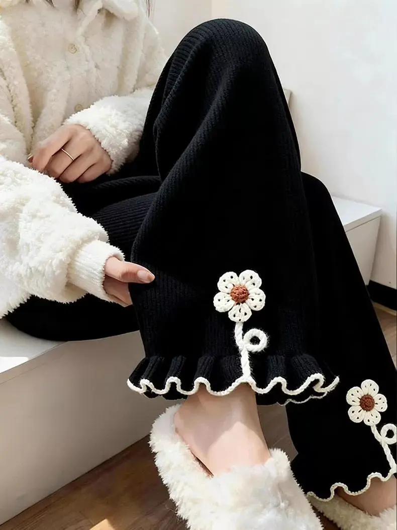 

Женские повседневные брюки с высокой талией и широкими штанинами, с цветочным принтом, оверсайз, осенне-зимние, больших размеров, универсальные свободные брюки