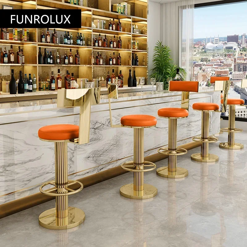 Golden Bar Chair Height Adjustable Swivel Counter Bar Stool Modern Stainless Steel Kitchen Counter Chair Dining Chairs Set