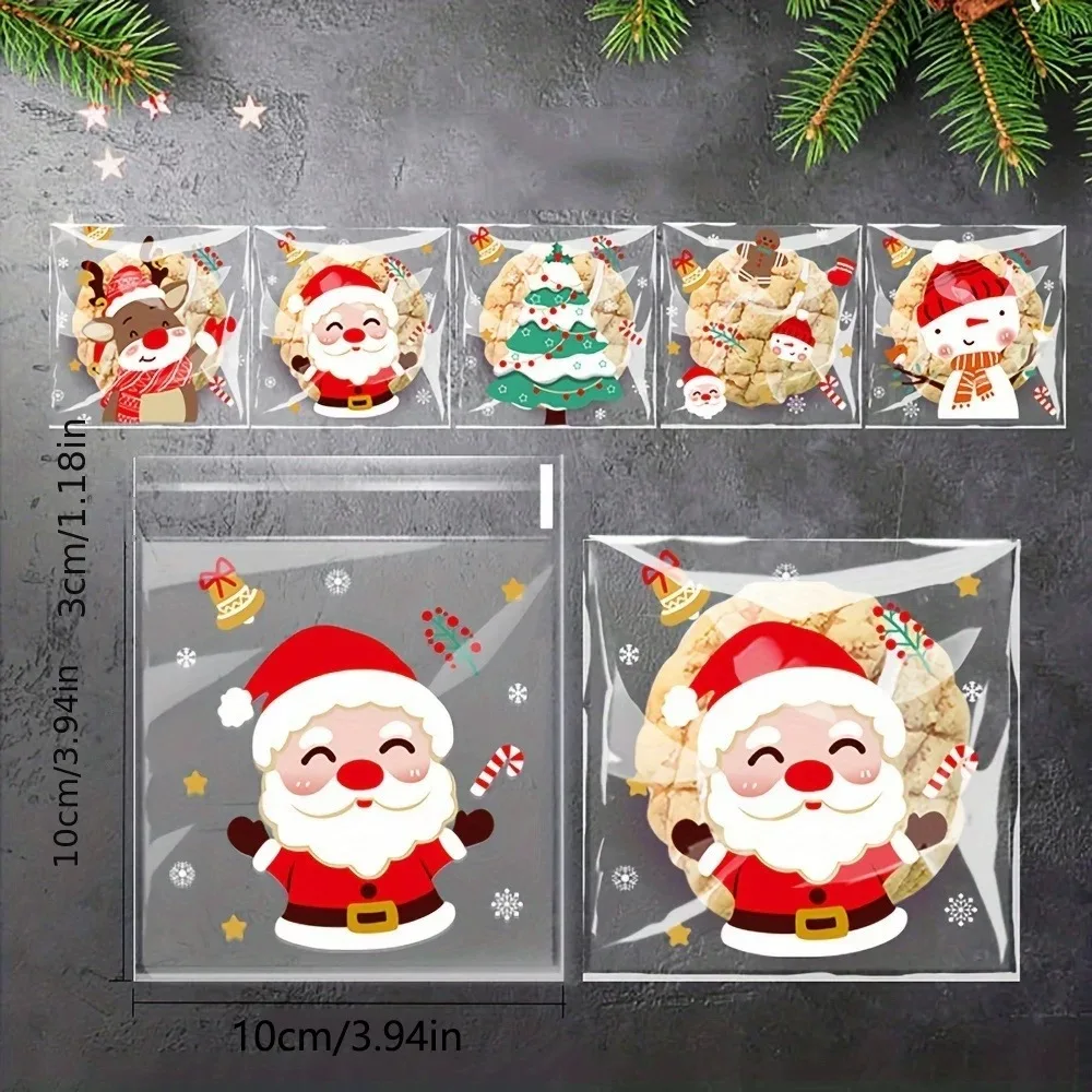 Weihnachten OPP selbstklebende Beutel 1000/500/300/100 Stück für Süßigkeiten, Schokolade, Kekse, Snacks, Backen, Dim Sum – fünf verpackt – Detail 3
