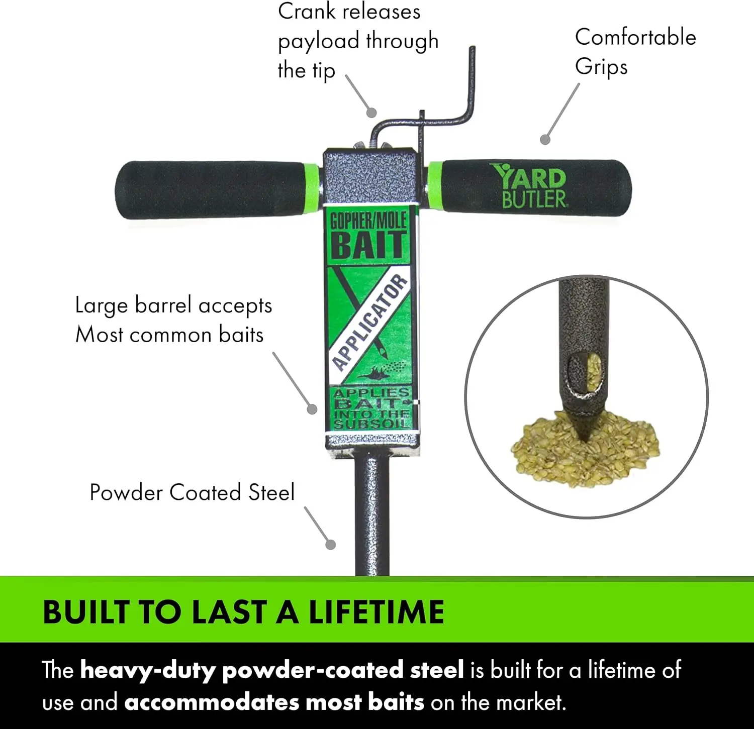 Gopher/Mole Bait Applicateur, outil de jardinage pour une lutte antiparasitaire sûre et facile, pas besoin de vec, durable et robuste