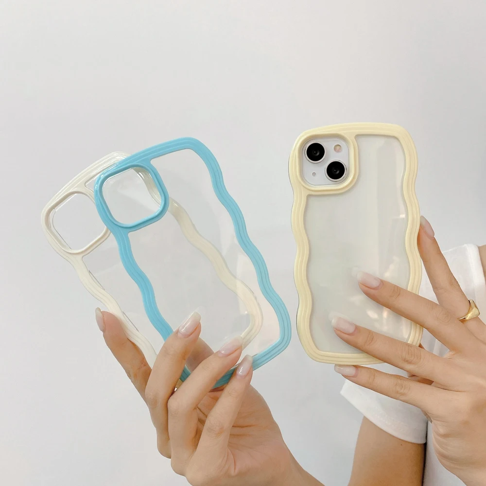 Soft Wavy Lines Phone Cases For iPhone 16 15 11 12 13 14 Pro Max 16 Plus X XR XS Max 7 8 SE Candy Bumper Transparent Case Cover image 3