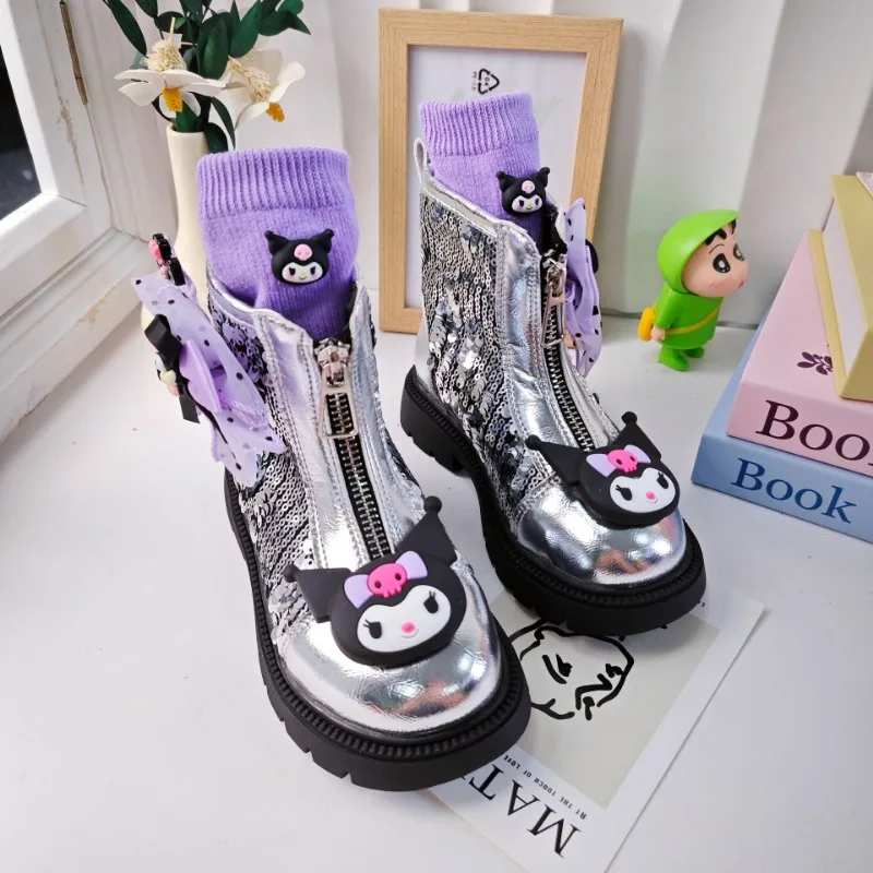 Winter Kuromi Anime Kawaii Sanrio Ins Martin Boots Fashion Cute Cartoon Baby Casual Ankle Shoes Lovely Gifts for Kids