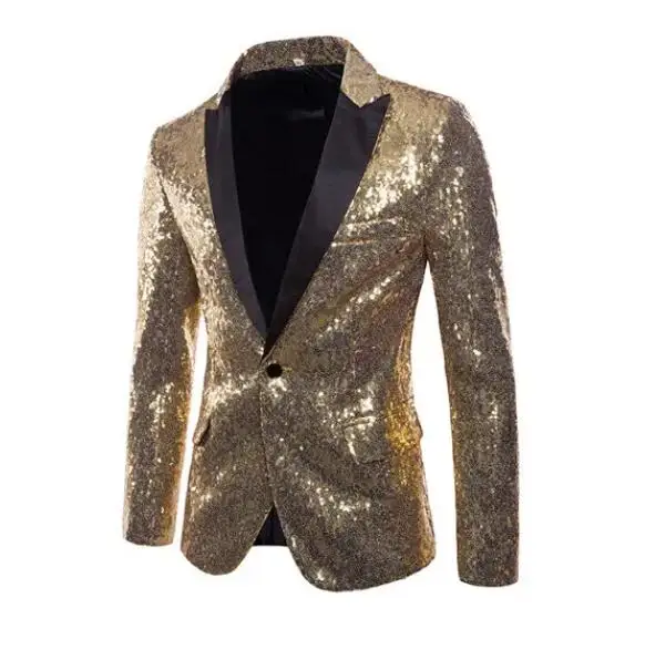 Shiny Sequin Suit Jacket Men\'s Stage Performance Coat White Silver Blue Red Purple Blazers V-neck Single Button 25216395