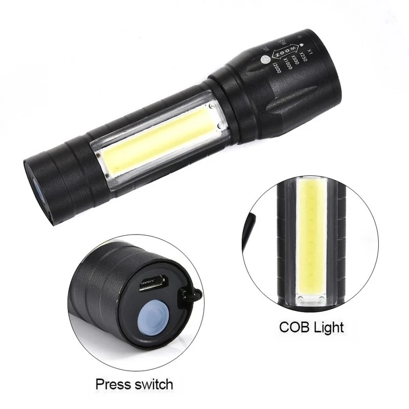 Portable  USB Rechargeable Flashlight with Lanyard Outdoor Emergency Light Side Light 4 Modes Cycling Camping Lighting