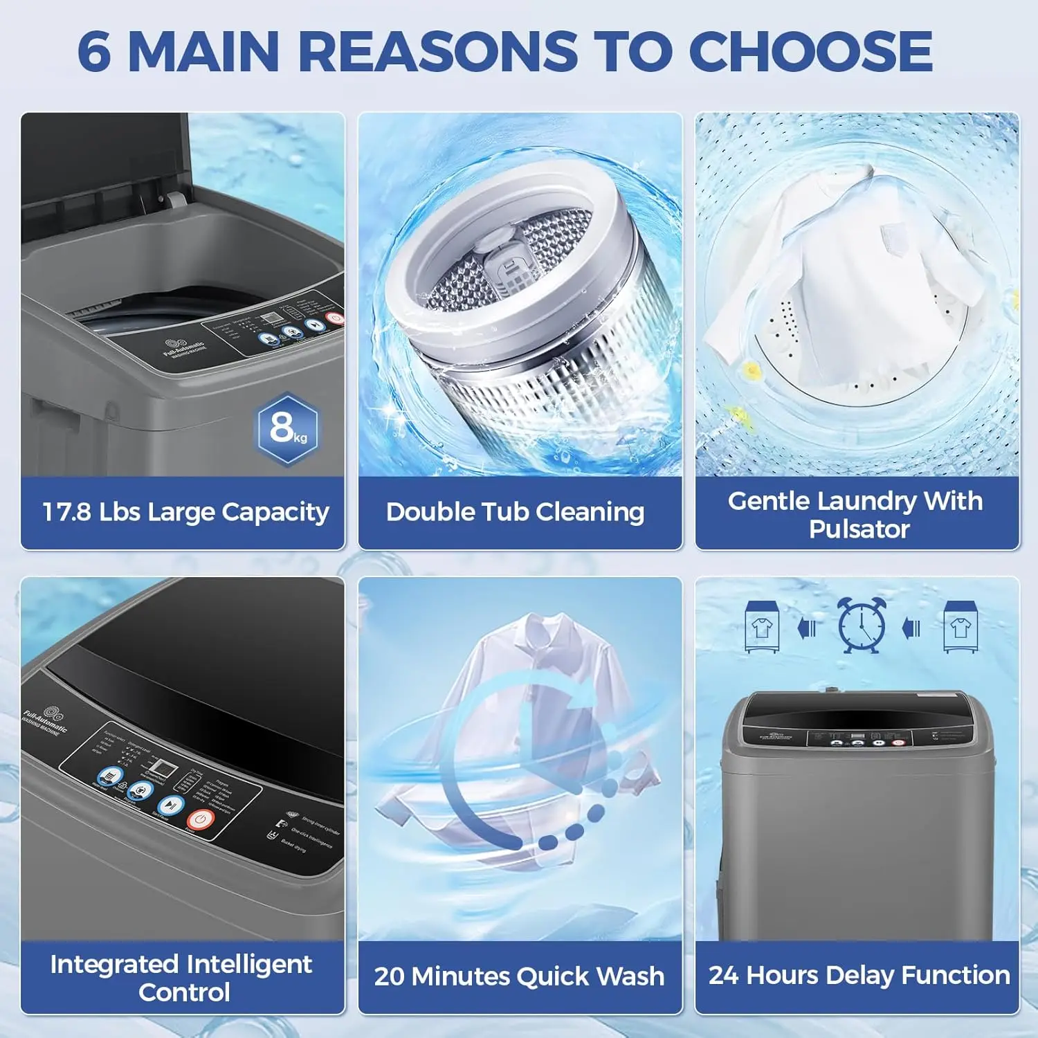 Portable Washing Machine, 17.8Lbs Portable Washer Machine, 2.4Cu.ft Compact Laundry Washer and Dryer Combo