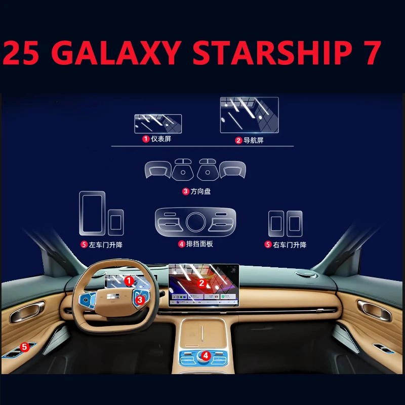 

Tpu Transparent Film for Geely Galaxy Starship 7 2025 Car Interior Sticker Console Dashboard Screen Protect Film Car Accessories