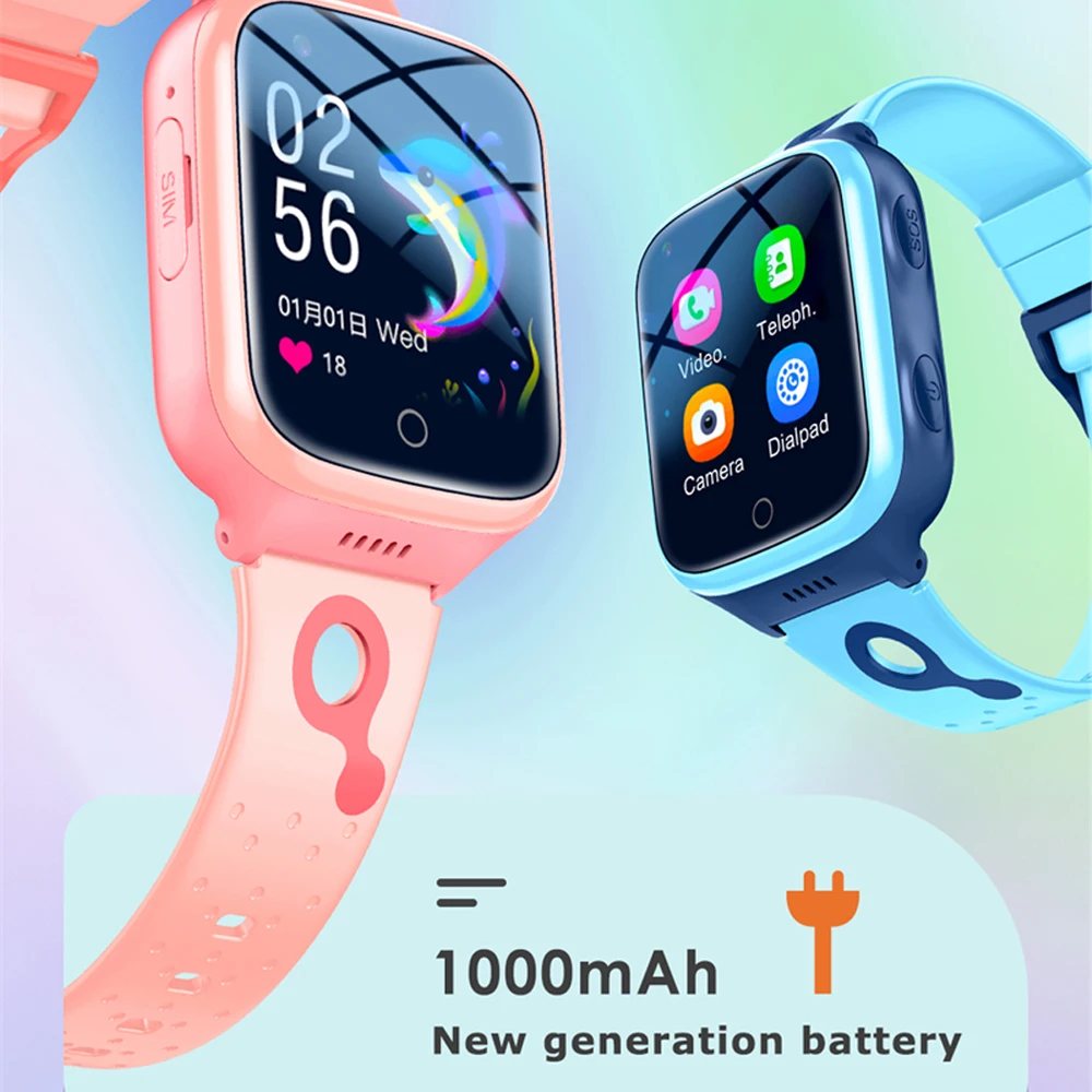 4G Kids Smart Watch Phone 1000mAh Waterproof  Video Call SOS GPS LBS WIFI Location Tracker K9 Children Watch Gift for Kids