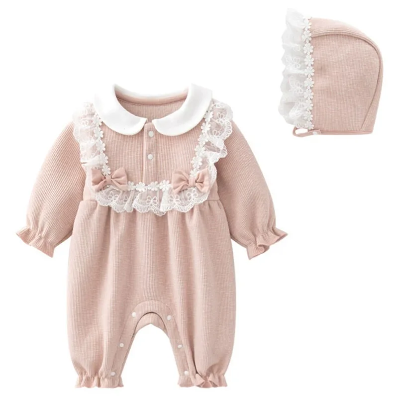 

2Piece Sets Spring Autumn Toddler Girl Clothes Korean Cute Bow Lace Long sleeve Jumpsuits Baby Newborn Items Infant Costume B246