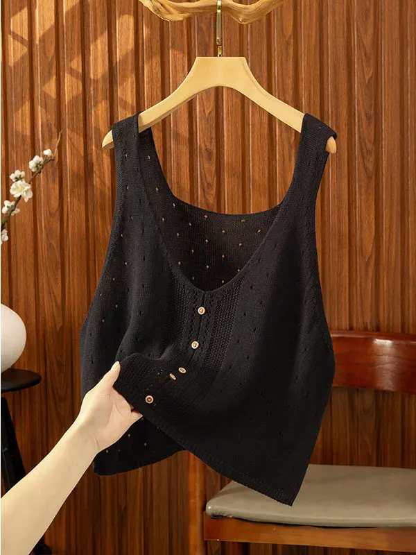 Lightweight Knitted Vest Women's Style Layered Camisole Top Loose Fit Spring Summer Fashion Small Size Shoulder Pad Vest