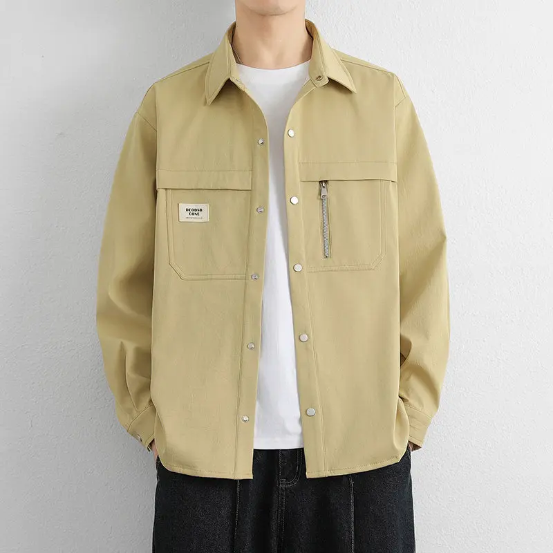 

Faionable Printed Casual Workwear Sle Collared irt Jaet Long Sve Spring Autumn Youth Busin Stand Fit Polyester