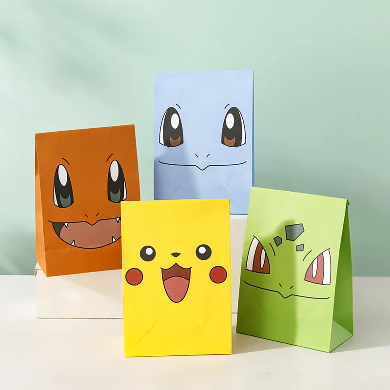 12Pcs/Set New Pokemon Pikachu Party Supplies Gift Bag flat pocket Children Cartoon Theme Happy Birthday Candy Bag Toys Supplies