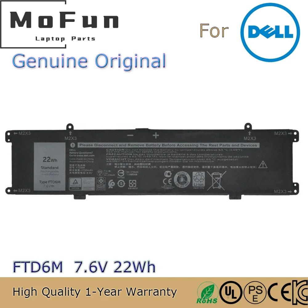 

Совершенно новый оригинальный аккумулятор для ноутбука FTD6M 7,6 В 22 Втч для Dell Latitude E7285 2-в-1 06HHW5 K17M-BK-US 6HHW5 K17M и т. д.