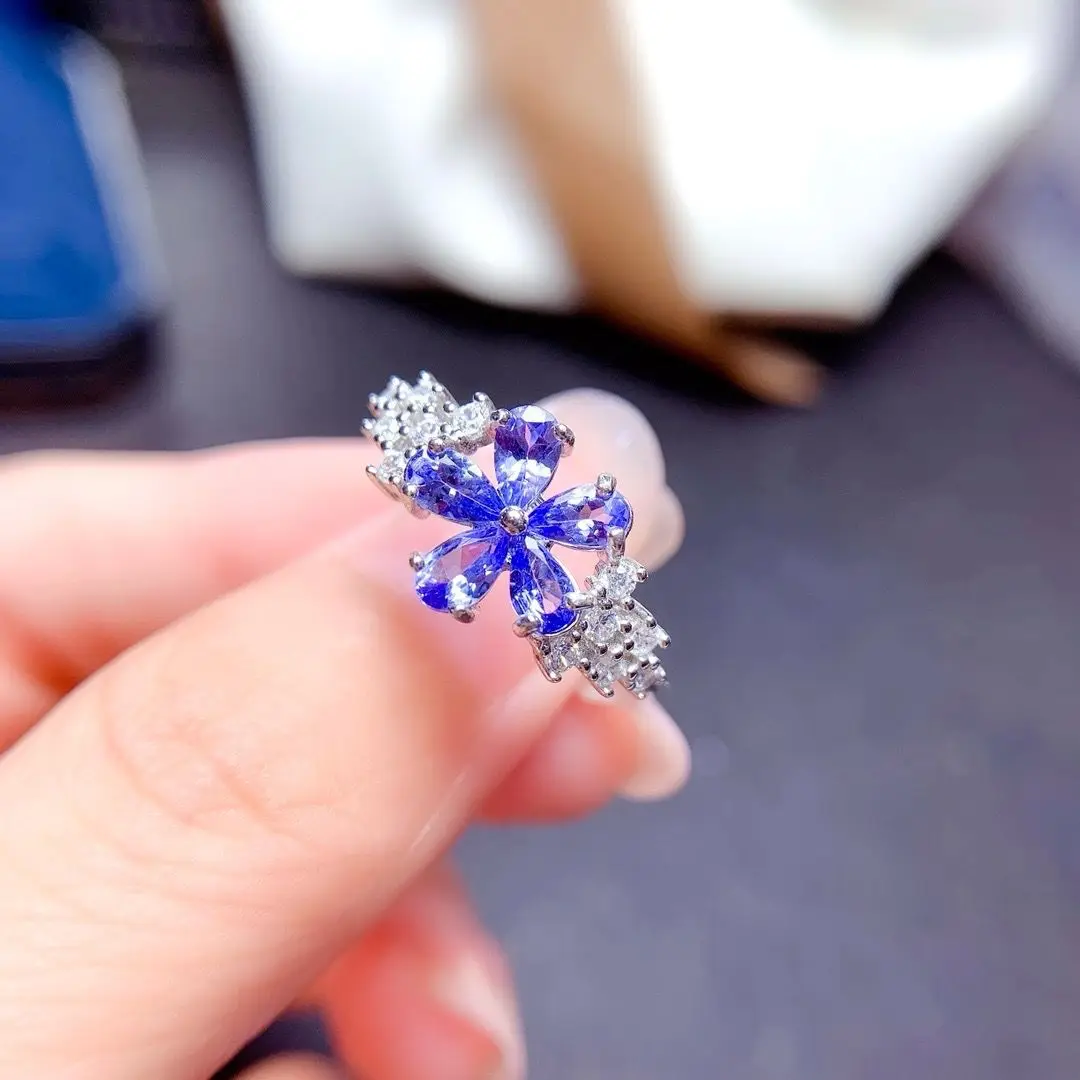 Best Seller ZECAA Tanzanite Fine Jewelry Woman Tanzanite Ring With Natural Tanzanite Gemstone 3*5mm Woman Tanzanite Ring Jewelry