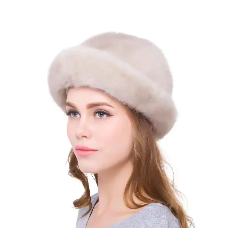 Female Autumn and Winter Hats Natural Mink  Handmade Real Fur Cap Size Adjustable  Fashion New