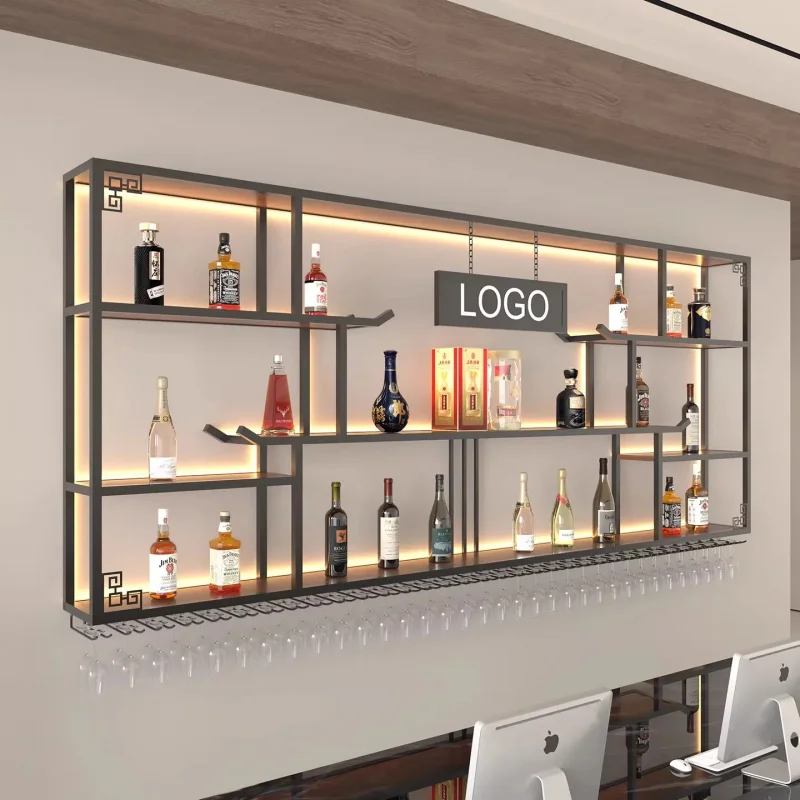 custom.Modern Metal Bar Wall Wine Rack with Panel Design Commercial Restaurant Display