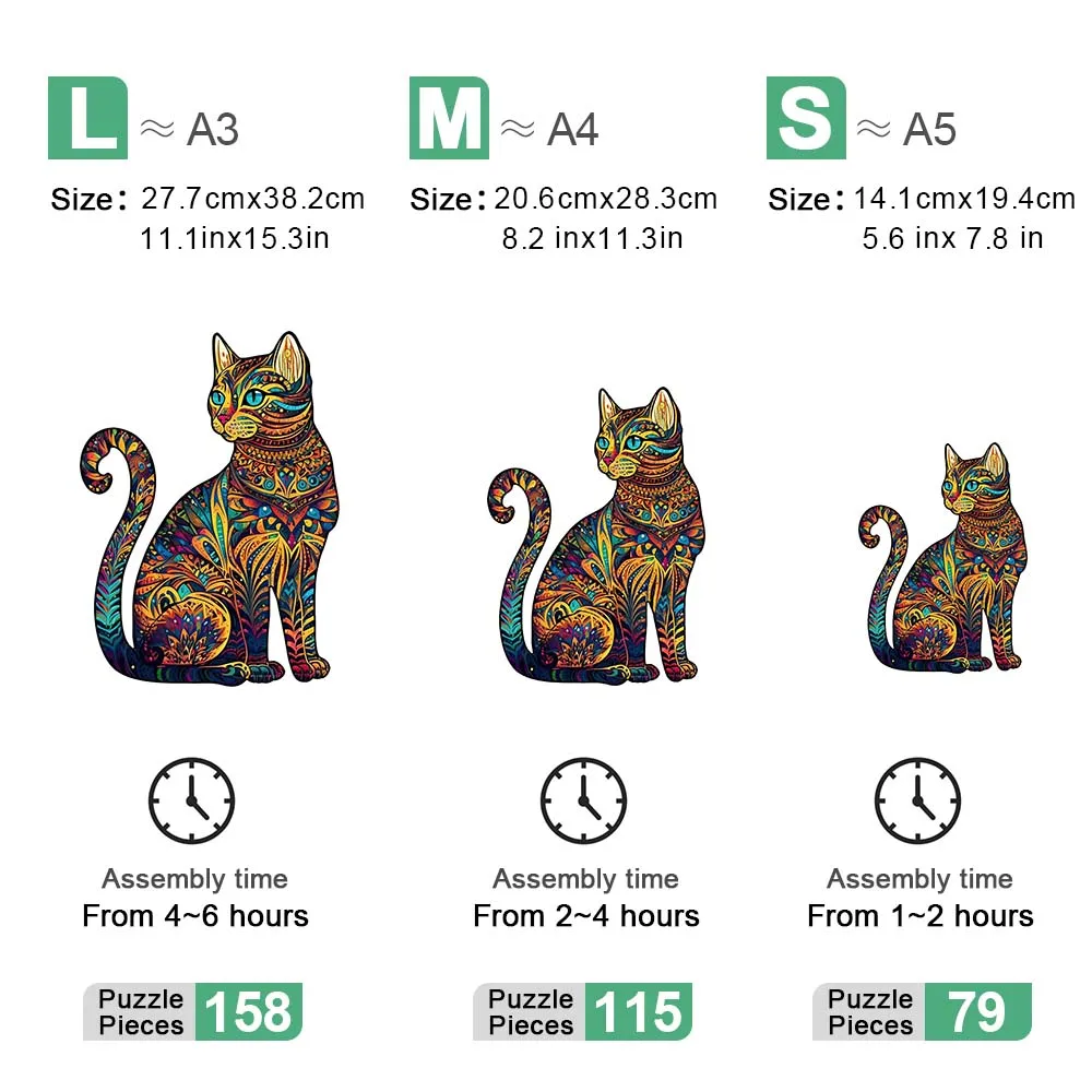 لغز القط شكل لغز خشبي ، نموذج ثلاثية الأبعاد ، ديكور المنزل ، الترفيه ، هدية عيد ، رائعة ، رائعة ، A3 ، A4 ، A5