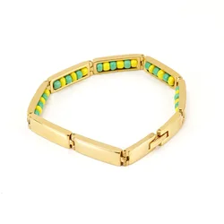Trendy Unisex Beaded Bracelet - Stainless Steel with Green and Yellow Accents for All Styles