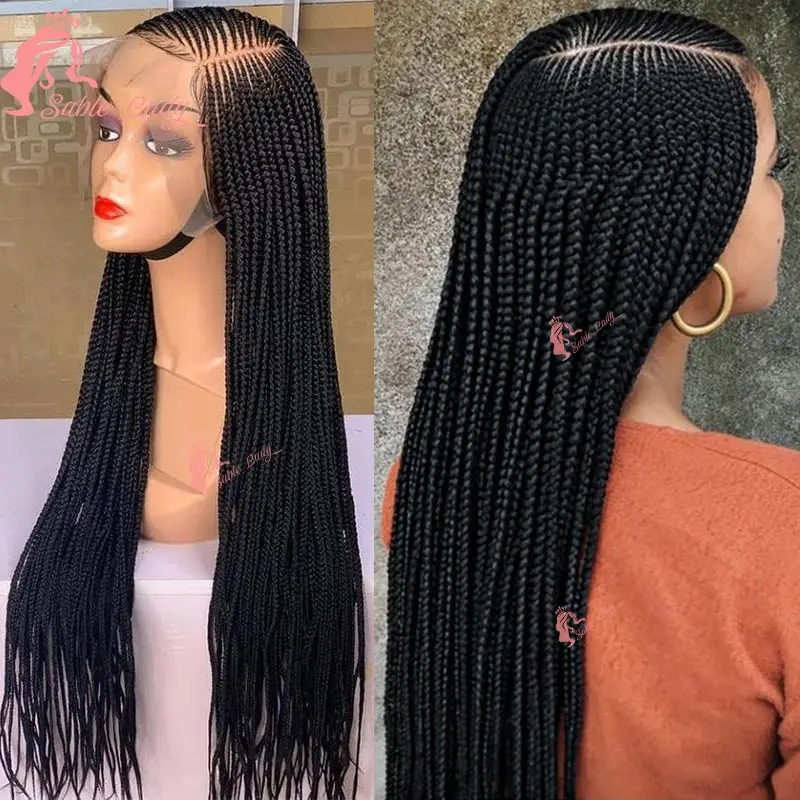 Volle Spitze Box geflochtene Perücke synthetische knotenlose Box Zöpfe Perücke Seitenteil Spitze Perücke Faux Locs häkeln Cornrow geflochtene Perücke für Frauen