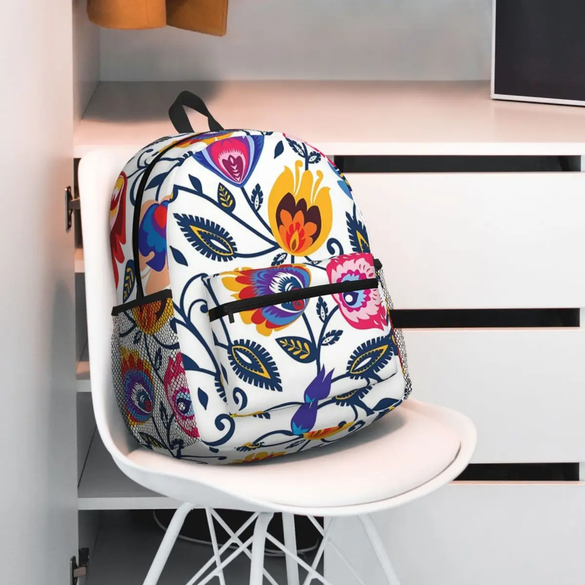 Polish Folklore Flowers On Beautiful Classy Backpack Daypack Large Capacity BookBag School Bag Shoulder Bags for Men Women