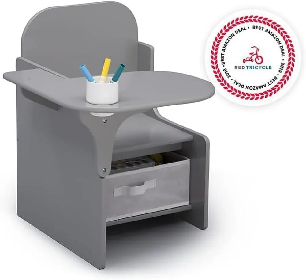 Sedia da scrivania per bambini con contenitore portaoggetti, grigia: perfetta per età 3+, sicura e durevole