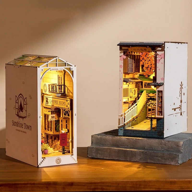 Imagem -04 - Diy Madeira Livro Nooks Prateleira Inserir Kit Miniatura Fairy Tale Cidade Dollhouse Estante Jardim Secreto Bookends Xmas Gift Home Decor