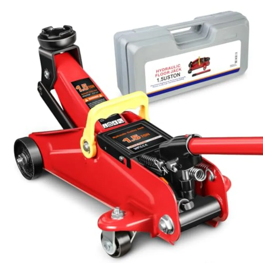 

Low Profile Hydraulic Floor Jack 1.5 Ton 3000 lbs Steel Trolley Service Jack with Swivel Casters Overload Protection and Safety