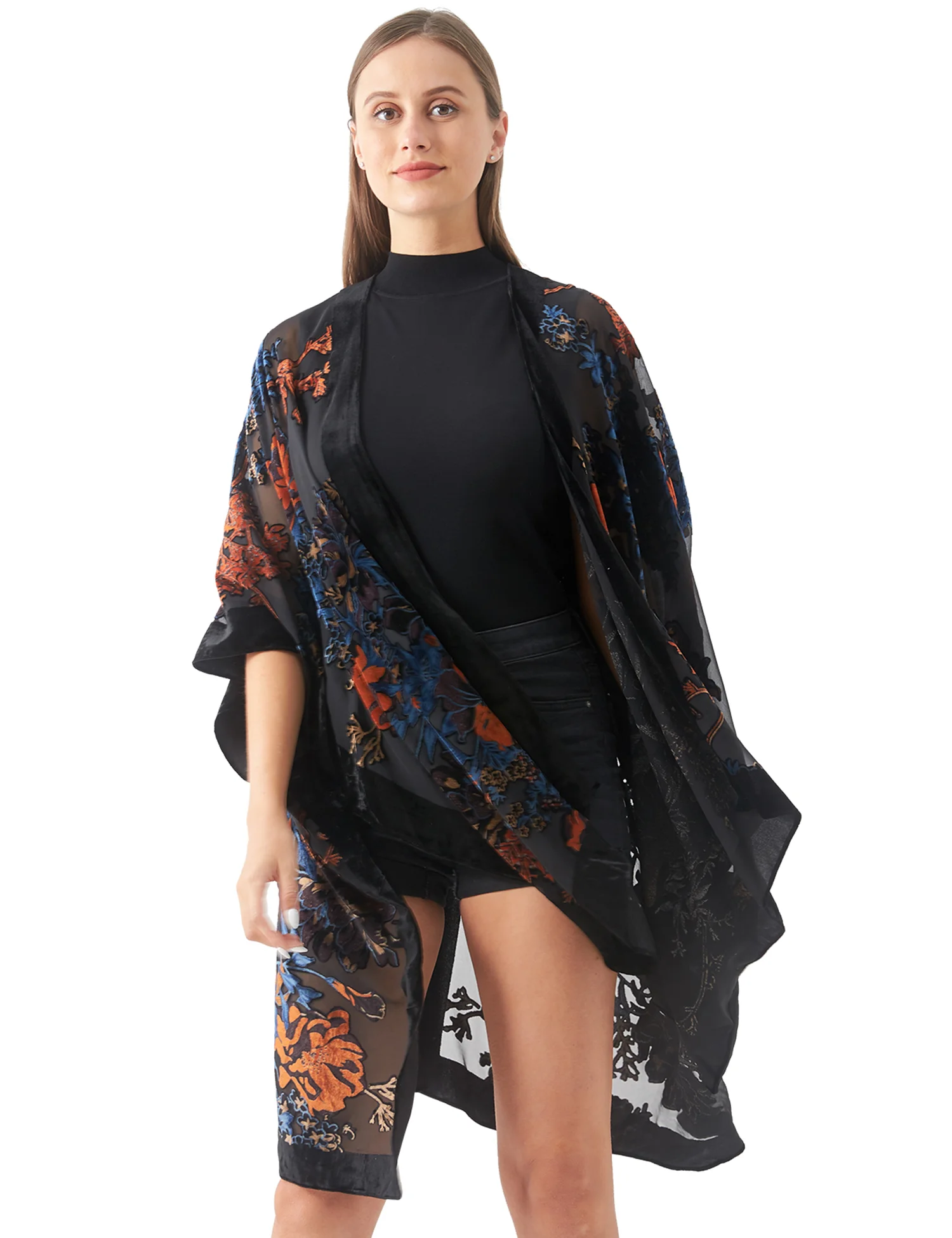 WeHello Burnout Velvet Kimono For Women Cardigan Beach Cover Up Without Tassel Vacation Casual Shawl Holiday Dropship JYPF-35