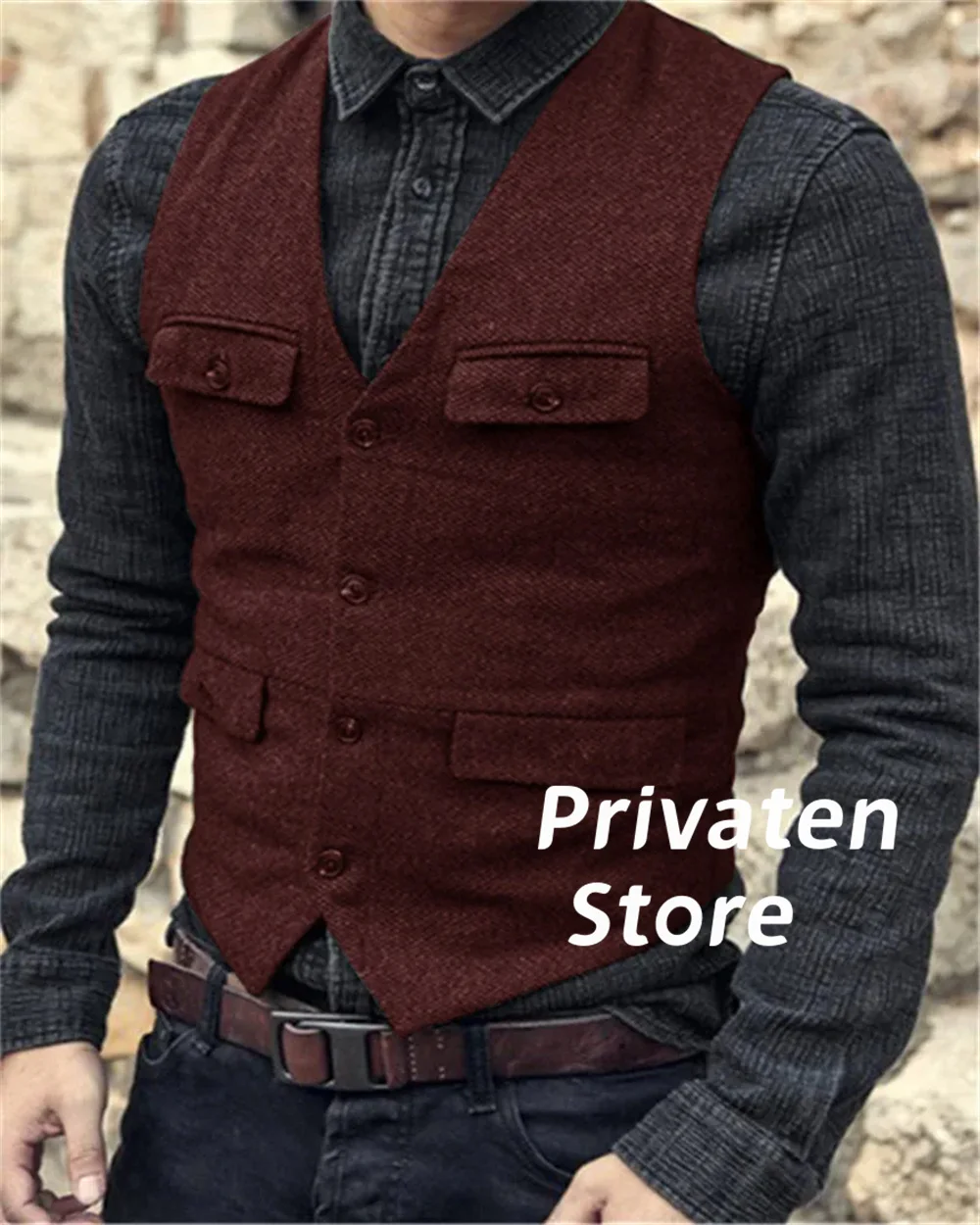 Vest For Men With Herringbone V-Neck With Pockets Retro British Custom Colour For Wedding Dress Casual Suit Vest chaleco