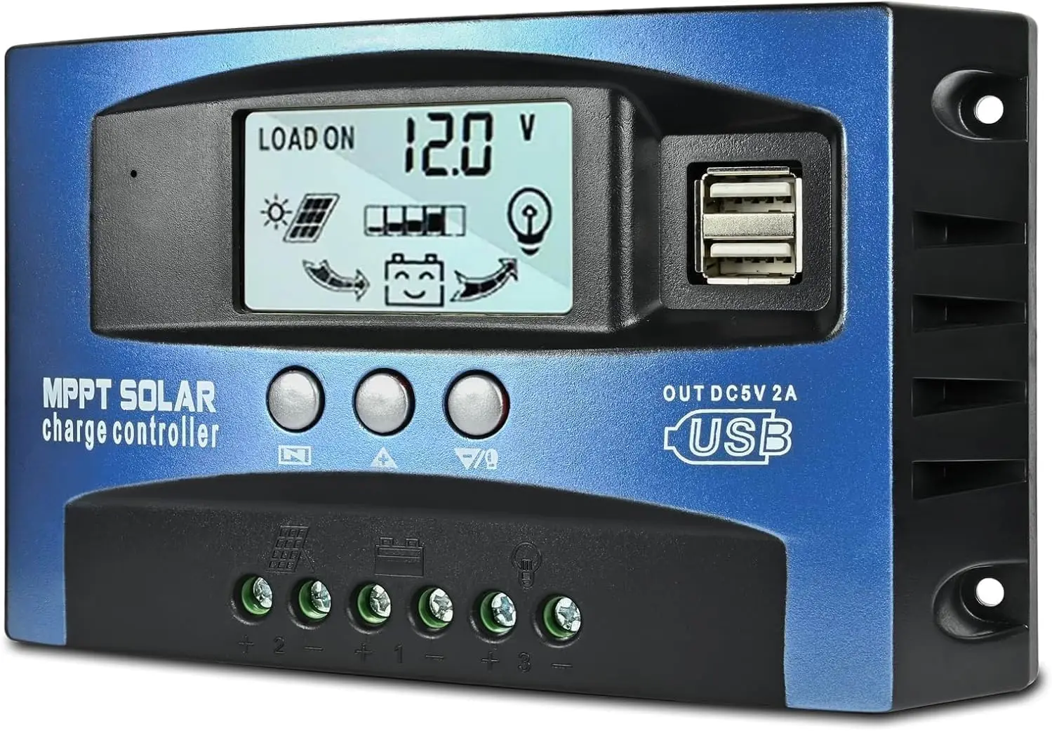 Premium 60A MPPT Solar Charge Controller, 12V/24V auto recognition, dual USB ports, LCD display with timer on/off function