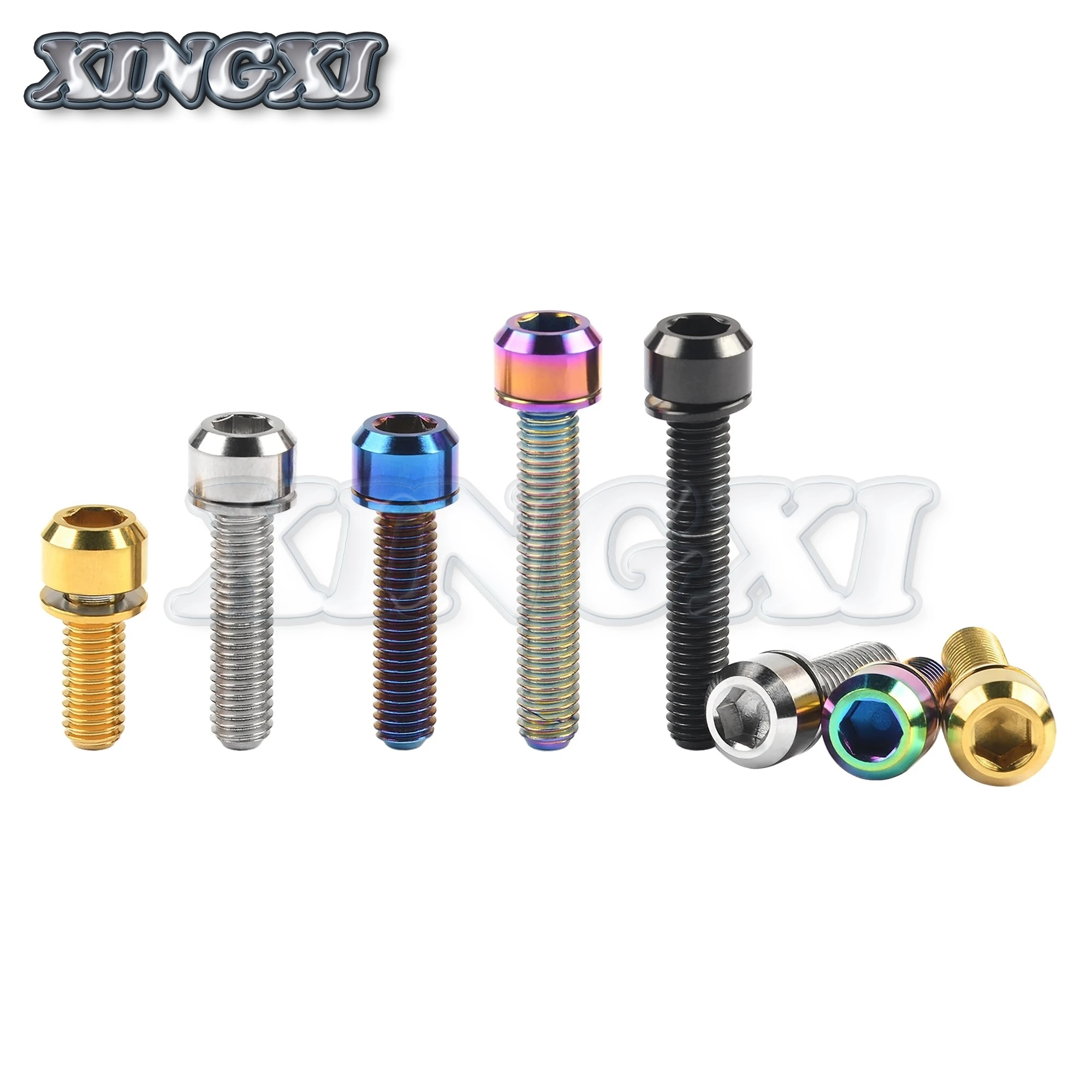 Xingxi  Titanium Bolt M5/M6x16 18 20 25 30 35mm With Washer For Bicycle Srew Disc Brake Stem Clamp Bike Accessories Fasteners